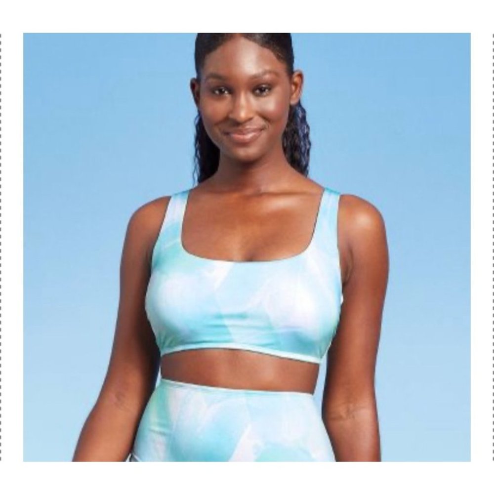 TARGET // KONA SOL Watercolor Blue Bralette Tie-back bikini top M NWT
